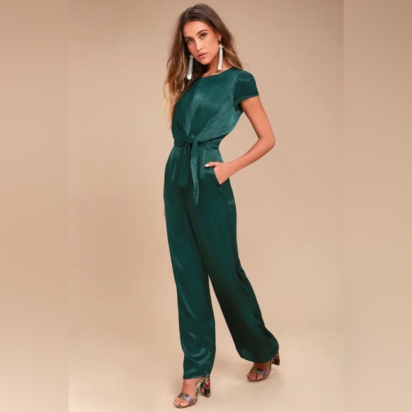 Lulus Pants - Lulus Let Me Entertain You Forest Green Wide Leg Jumpsuit